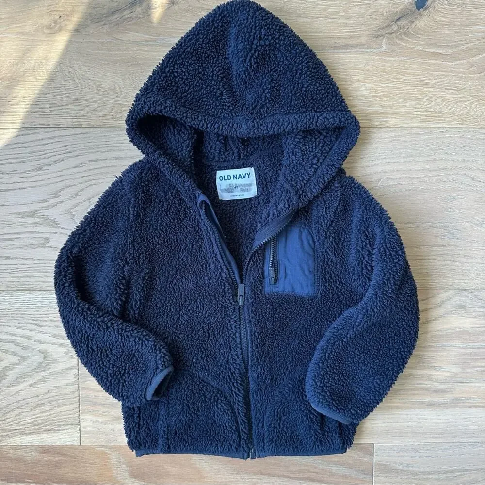 Old Navy Cozy Black Sherpa Hoodie Navy 4T